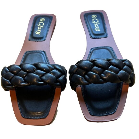 Cfxyy Shoes - Black Braided Leather Slide Sandals With Square Toe - Size 40 - By Cfxyy